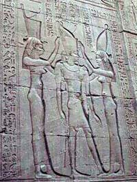 Egyptian Wall Etching From the Temple of Horus at Edfu Depicting Nekhbet,right and Uto,left crowning the Pharoah (note the hieroglyph over Nekhbet's hair)