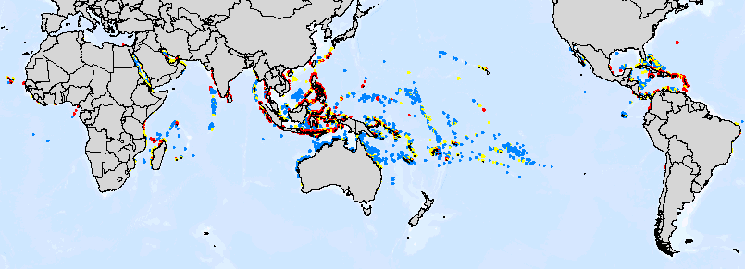 Coral Reefs of the World Classified by Potential Threat from Human Activities